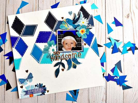 Beautiful Blues Diamond Scrapbook Layout