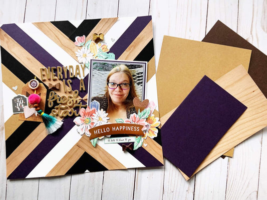 Wood Veneer Geometric Patterned Scrapbook Layout