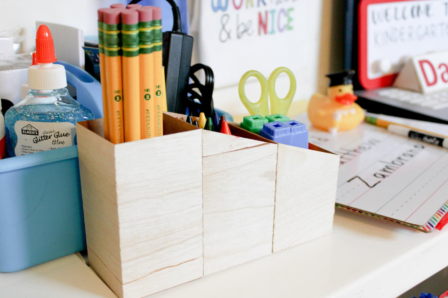 White Birch Wood Veneer Desk storage boxes