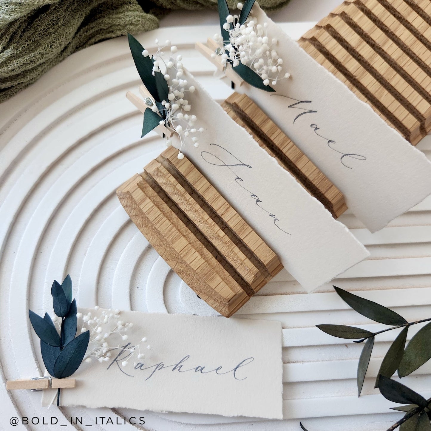 Mist calligraphy wedding place cards