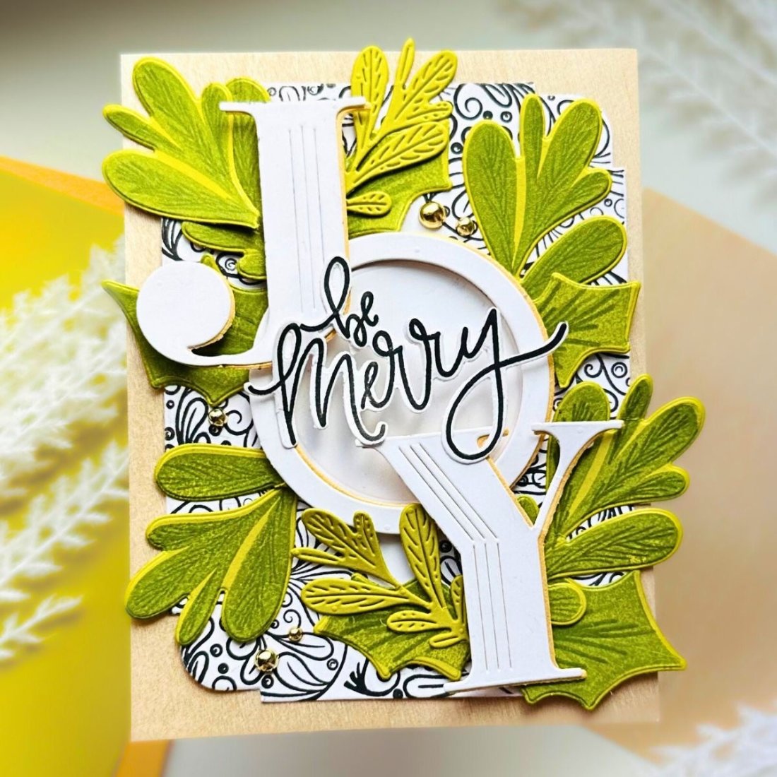 Chartreuse foliage handmade Christmas card