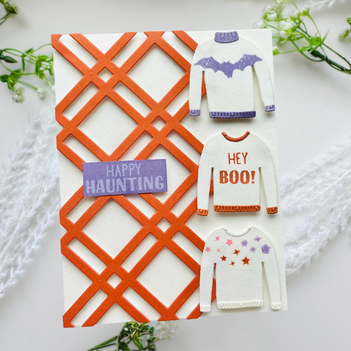 Halloween Sweater Greeting Card using Limestone and Rust cardstock