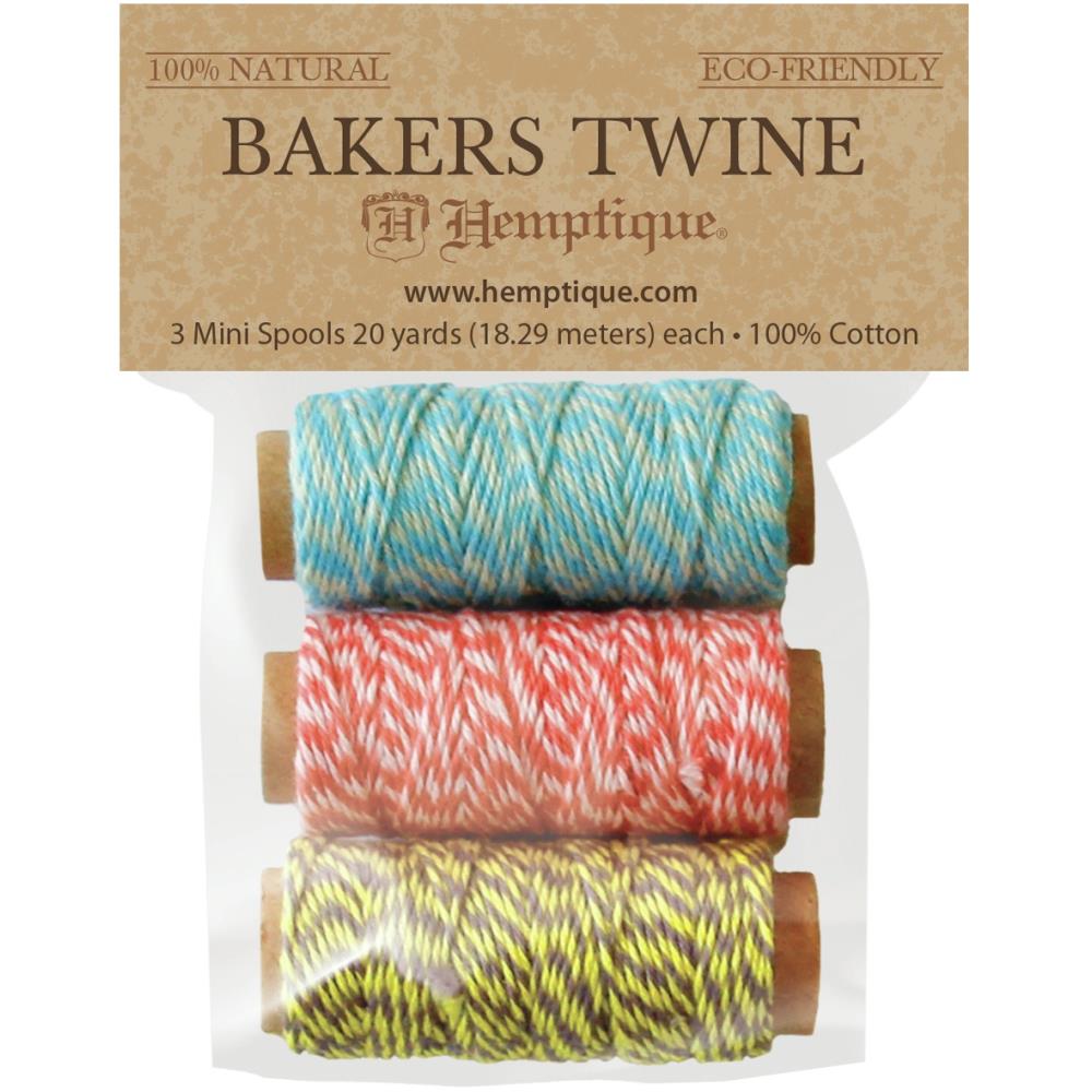 Hemptique Cotton Bakers Twine Mini Spools 2-Ply 3/Pkg - Hula Hoop