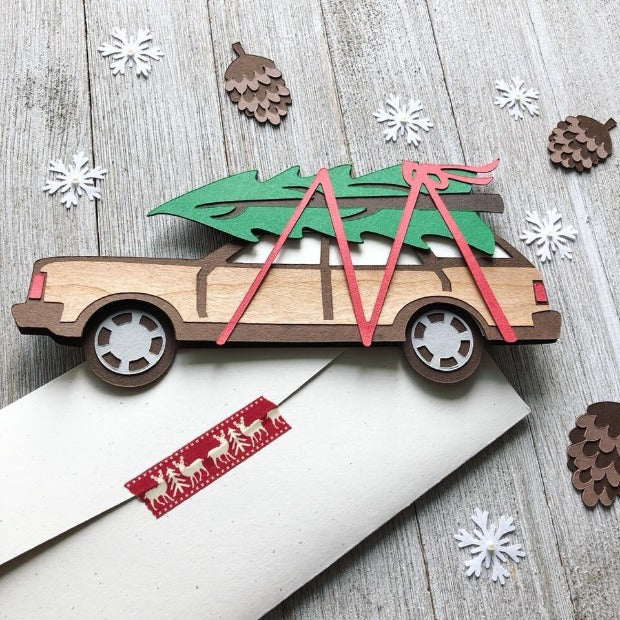 Cherry Wood Veneer Woody Wagon Card