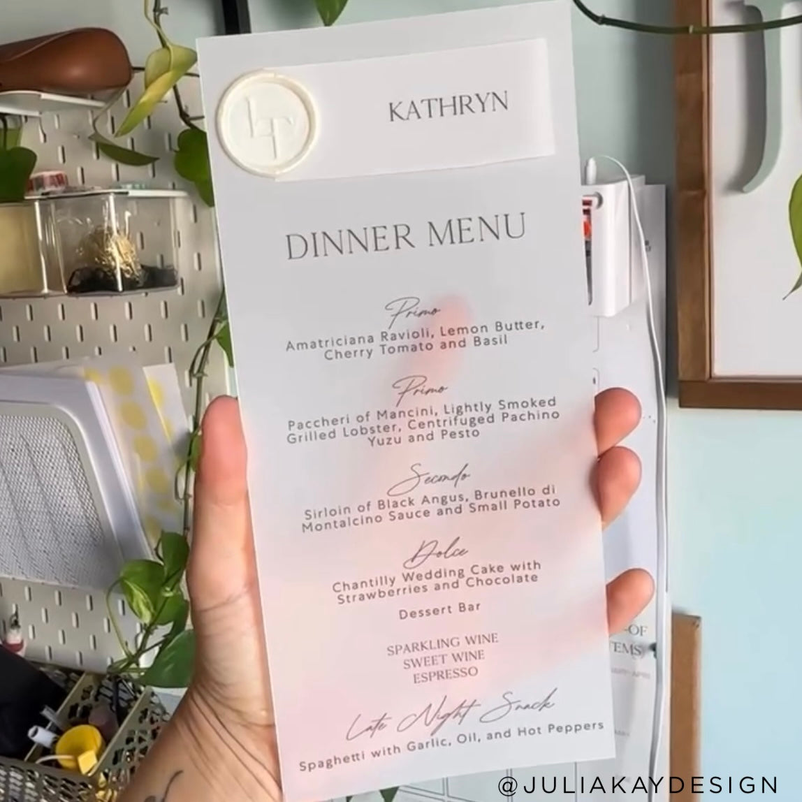 printed 48lb vellum wedding menu