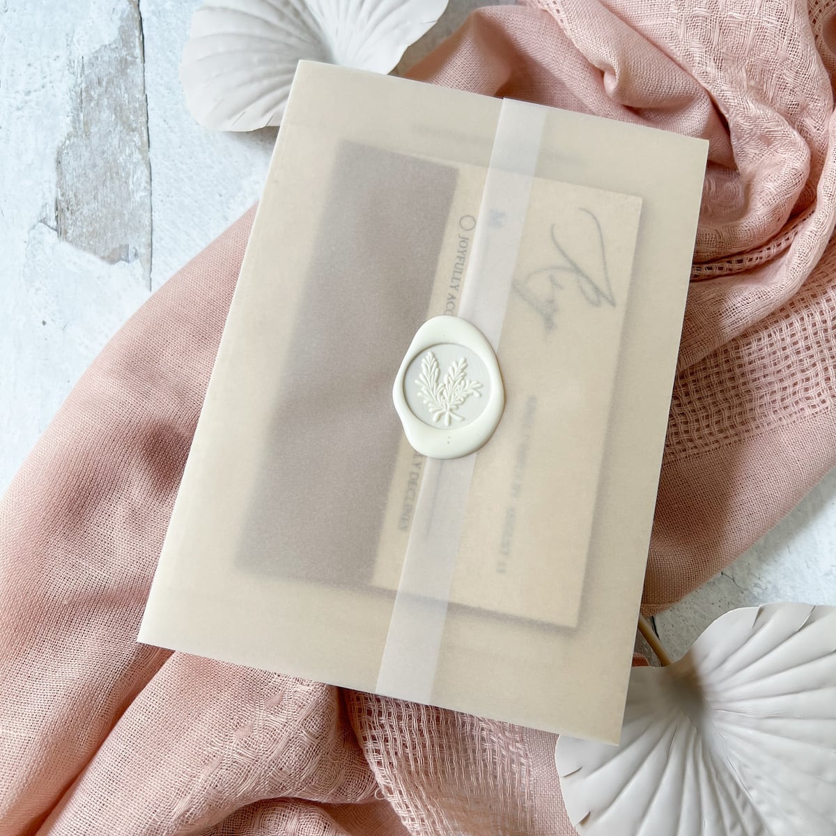 Translucent Vellum Wrap with wax seal closeup